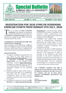 ABU POST UTME BULLETIN 2026